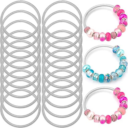 ZYEHXED 20 Pieces Snake Charm Bracelet, 4mm Expandable Charm Bangle Bracelets Silver Adjustable Friendship Snake Bracelet Chain DIY Charm Bracelet for Women Jewelry Christmas Birthday Gifts - color: 20Pcs Elastic Charm Bracelets