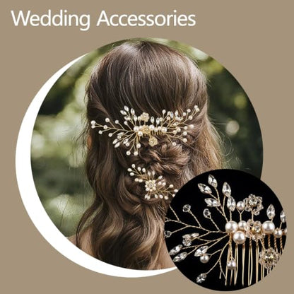 4 Pcs Bridal Pearl Hair Pins, Wedding Hair Comb Accessories with Rhinestone Bridal Headpiece Jewelry for Brides Bridesmaids Women Updo (Pearl) - color: Pearl-Crystal