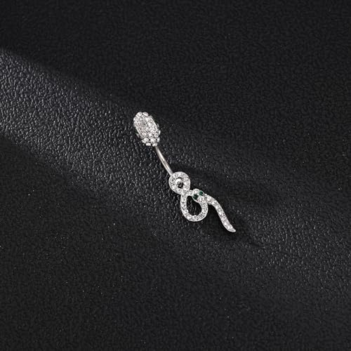 14G Surgical Stainless Steel Dangle Belly Button Rings for Women Belly Ring Dangling Piercing Jewelry CZ Snake lizard Skull Spider bat Halloween Party Punk Rock - style: White zirconium green eyed snake shape