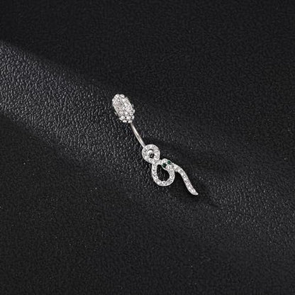 14G Surgical Stainless Steel Dangle Belly Button Rings for Women Belly Ring Dangling Piercing Jewelry CZ Snake lizard Skull Spider bat Halloween Party Punk Rock - style: White zirconium green eyed snake shape