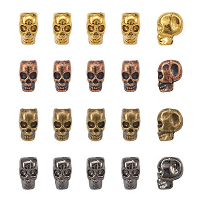 Elecrelive 40Pcs Halloween Skulls Head Beads Skeleton Skull Head Large Hole Beads 4 Colors Gothic Charms for Necklace Bracelets Earrings Jewelry Making - color: 4 Colors