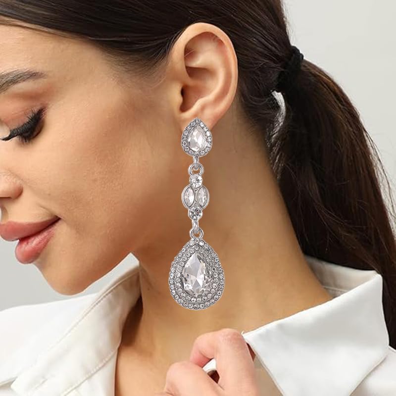 Elegant Crystal Rhinestone Teardrop Chandelier Wedding Bridal Dangle Drop Earrings - style: Style01