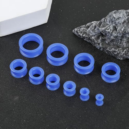 20Pcs Silicone Ear Gauges 2G-25mm Flexible Ear Tunnels Gauges Soft Expander Stretching Ear Plugs Tunnels Black Earring Piercings Jewelry for Men Women - color: Thick Dark blue Silicone