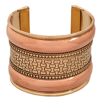 Touchstone Indian Bollywood Handcrafted Slip In Easy To Wear Stylish Wrist Enhancer Designer Broad Jewelry Cuff Bracelet For Women and Men. - style: Braided two tone floral 2