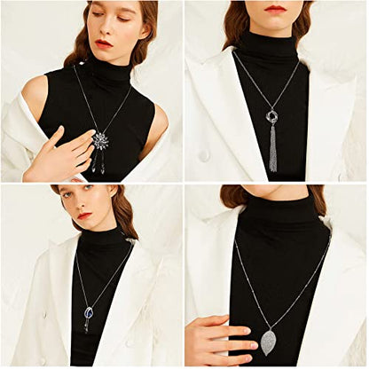 Jstyle 6Pcs Long Pendant Necklaces for Women, Statement Sweater Chain | Long Sweater Y Necklace Set, Fashion Statement Sweater Chain, Silver Flower Disk Circle Leaf Tassel Necklace, Daily Wear - style: Fashion Style