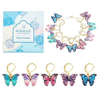 SUNNYCLUE 1 Box 20Pcs Stitch Markers Crochet Stitch Marker Butterfly Enamel Cute Charms Removable Leverback Clasp Charm Locking Metal Knitting Markers for Weaving Sewing Knit Quilting DIY Zipper Pull - color: 20pcs Enamel Butterfly Stitch Markers With Upg
