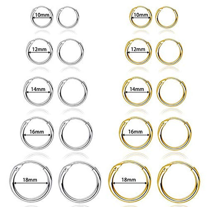 5-10 Pairs Small Gold Silver Hoop Earrings for Women, Stainless Steel Earrings Set Mens Lightweight Thin Hypoallergenic Small Hoops Set - style: 10pcs-G+S