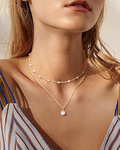 MJartoria Pearl Necklaces for Women, Dainty Layered Pearl Necklace Choker Trendy Jewelry Gifts for Wedding Birthdays Daily Wear - color: Gold