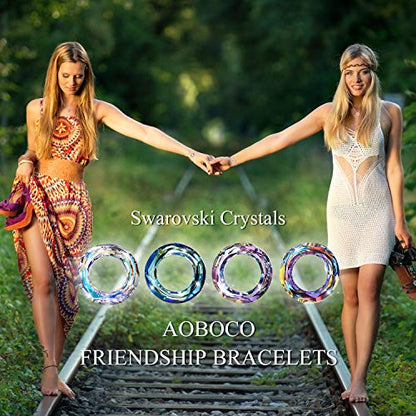 AOBOCO S925 Sterling Silver Crystal Bracelet for Women, Sparkling Circle-round Crystal Bracelet Gifts - color: Blue