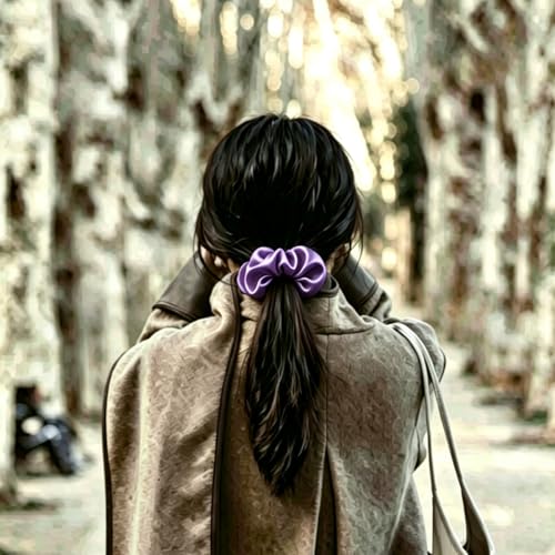 Silk Hair Ties Ponytail Holder Hairs Bow Ropes Elastics Hairtie Accessories Wide 0.8inch on Hair No Damage No Crease for Women Curly Thick Wavy Hair(30Pcs Taro Purple) - color: Taro Purple