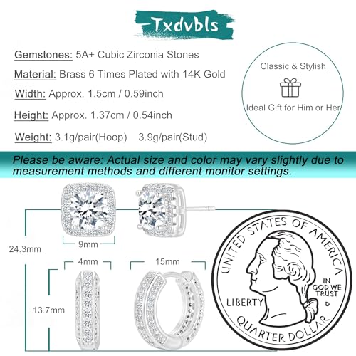 Earrings for Men 14K Gold Plated Hypoallergenic Mens Hoop Earrings | Cubic Zirconia Round/Square Stud with Huggie Hoop Earring Set,Mens Cartilage Studs for Sensitive Ear,Jewelry Gift for Him - color: Square Stud & Hoop - Silver