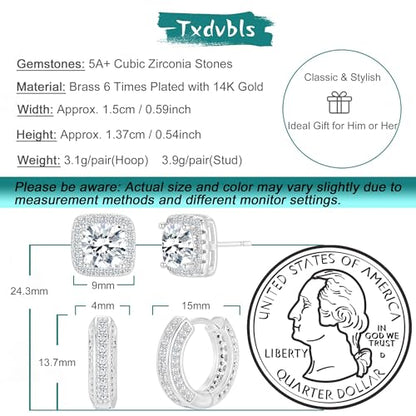 Earrings for Men 14K Gold Plated Hypoallergenic Mens Hoop Earrings | Cubic Zirconia Round/Square Stud with Huggie Hoop Earring Set,Mens Cartilage Studs for Sensitive Ear,Jewelry Gift for Him - color: Square Stud & Hoop - Silver