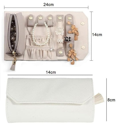 Travel Jewelry Organizer, Portable Jewelry Roll | Mini Size & Light Weight Jewelry Storage Organizer Bag for Women's (White) (Pack Of 1)