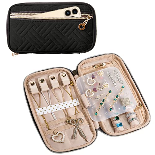 SFYBYHEART Travel Jewelry Organizer Case, Jewelry Travel Bags for Women, Small Travel Jewelry Case for Tangle-Free Earrings, Necklaces, Rings Storage, Travel Accessories, Black - color: Black, size: Ⅱ - Small