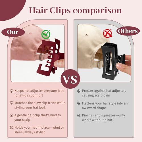 4 Pack Hat Claw Clips for Women, 4.1 Inch Large Hair Clips for Thick Hair | 2-in-1 Cute Hair Claw Clips Strong Hold Jaw Clips for Daily Styling, Baseball Cap & Trucker Hat, Rose Pink (Patent Pending) - color: Rose Pink