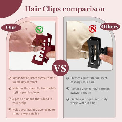 4 Pack Hat Claw Clips for Women, 4.1 Inch Large Hair Clips for Thick Hair | 2-in-1 Cute Hair Claw Clips Strong Hold Jaw Clips for Daily Styling, Baseball Cap & Trucker Hat, Rose Pink (Patent Pending) - color: Rose Pink