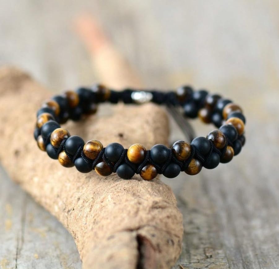 WFJ Black Obsidian Hematite Triple Protection Bracelets Set - Tiger Eye Beaded Natural Stone Bracelet for Men Women Gemstone (10MM) - color: Adjustable Double Set of 2