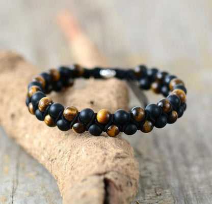 WFJ Black Obsidian Hematite Triple Protection Bracelets Set - Tiger Eye Beaded Natural Stone Bracelet for Men Women Gemstone (10MM) - color: Adjustable Double Set of 2