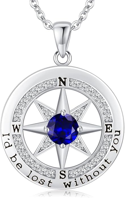 Compass Necklace for Women Wife Girlfriend Mom Daughter Gifts | S925 Silver Jewelry For Anniversary 18K Rose Gold Gifts For Birthday Christmas Mothers Valentines Day 12 Birthstones - style: 09-September-Silver