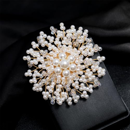 Flower White Pearl Brooch Pin for Women | Striking Large Pearl Flower Beads Statement Costume Pin Graceful Wedding Anniversary Prom Jewelry Gifts - style: Pearl2