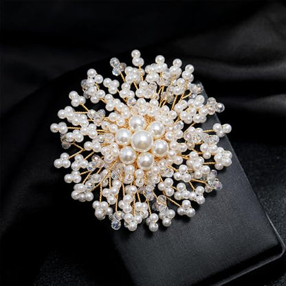 Flower White Pearl Brooch Pin for Women | Striking Large Pearl Flower Beads Statement Costume Pin Graceful Wedding Anniversary Prom Jewelry Gifts - style: Pearl2