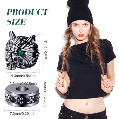 Hicarer 24 Pieces Wolf Head Charms Tibetan Animals Pendant Beads Hole Loose Bead Cubic Zirconia Spacer Connector Charm for Men Bracelet DIY Making Halloween (Black, Wolf Head)