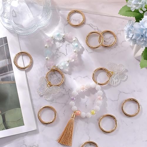 SUNNYCLUE 1 Box 16Pcs Spring Gate Rings Gold Spring Key Ring Bulk Trigger Buckle Clip Snap Clasps Round Carabiner for Jewelry Making Keyrings Bags Purses DIY Craft - color: 1 Box 16pcs Alloy O Rings 16mm