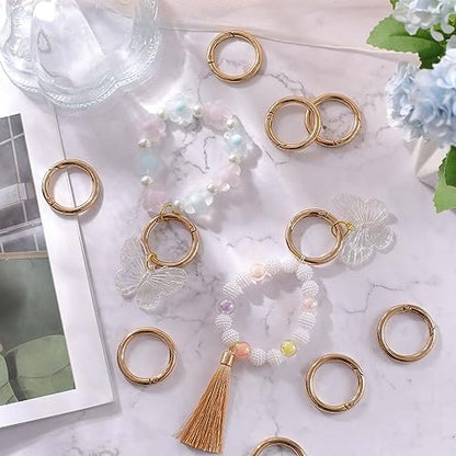 SUNNYCLUE 1 Box 16Pcs Spring Gate Rings Gold Spring Key Ring Bulk Trigger Buckle Clip Snap Clasps Round Carabiner for Jewelry Making Keyrings Bags Purses DIY Craft - color: 1 Box 16pcs Alloy O Rings 16mm