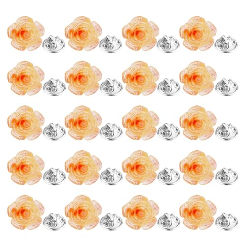 20 Pcs Enamel Rose Flowe Brooches Pins for Women Colorful Floral Brooch Flower Lapel Pin Badge Crafts Breastpin Jewelry Gift for Women Men Clothing Bags Backpacks Jackets Hat - color: Orange