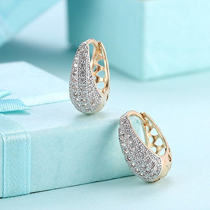 14K Rose Gold Plated Three Row Cubic Zirconia Small Huggie Hoop Earrings Fashion Jewelry for Men Women - color: 14K gold