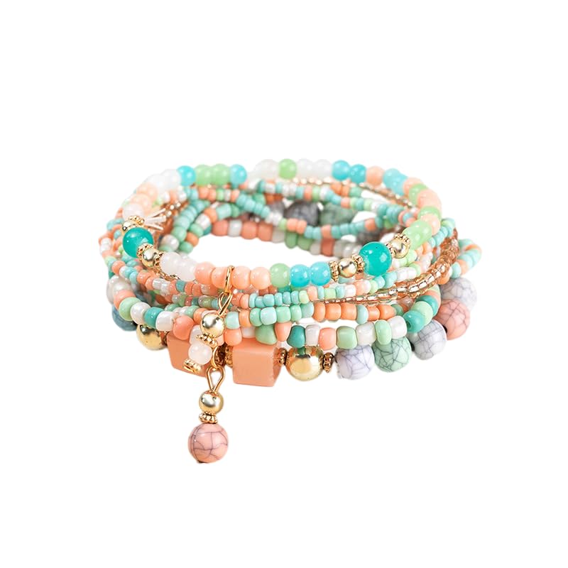 Rainbow Boho Bracelet Stacks for Women Layered Color Black Gold White Turquoise Family Stranded Wrap Birthday Anniversary Valentines Day - style: Teal 8PC