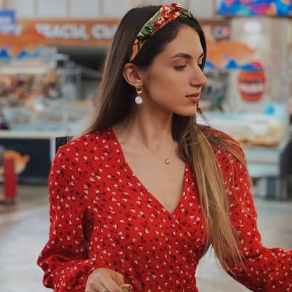 Madison Tyler Boho Headbands | Top Knot With Rhinestones, Elastic, Non Slip - Floral - color: Floral