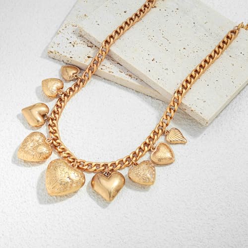 CLASSYZINT Gold Heart Pendant Necklace for Women Puffy Heart Necklace Beads Chain Necklace Statement Necklace Trendy Jewelry - style: XL22344A