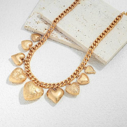 CLASSYZINT Gold Heart Pendant Necklace for Women Puffy Heart Necklace Beads Chain Necklace Statement Necklace Trendy Jewelry - style: XL22344A