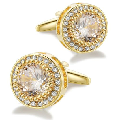 Crystal Cufflinks for Men CZ Cuff Links Sparkle Diamond Gold Ornate Cufflinks for Wedding Groom Best Man - style: Gold