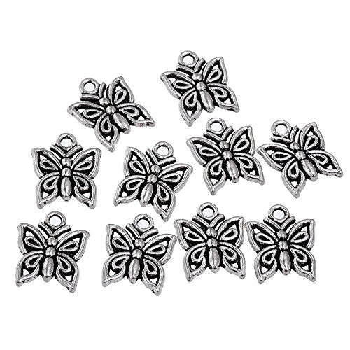 RUBYCA 30PCS Charm Pendant Butterfly 2 Tibetan Metal Beads Silver Color Jewelry Making DIY Bracelet - color: Butterfly-2, size: 30 PCS