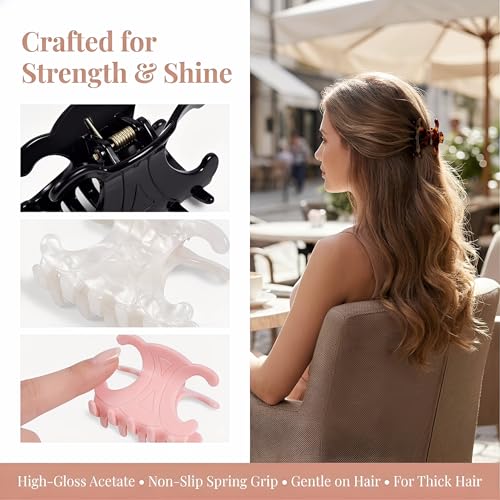 4Pcs Hair Clips for Women 4 Styles Small Medium Large Claw Clips for Thin Thick Curly Hair, Matte Rectangle Small Claw Clips for Thin/Medium Thick Hair, Hair Jaw Clip Nonslip (A) - style: A