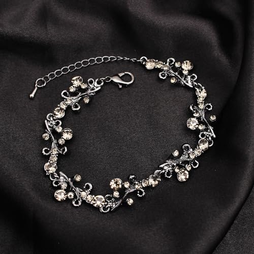 3Pcs Austrian Crystal Jewelry Set for Women, Necklace Dangle Earrings Link Bracelet Jewelry Set with Gold/Platinum/Gun Plated, Wedding Party Jewelry for Bridal Bridesmaid - color: Black Diamond-Jet