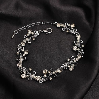 3Pcs Austrian Crystal Jewelry Set for Women, Necklace Dangle Earrings Link Bracelet Jewelry Set with Gold/Platinum/Gun Plated, Wedding Party Jewelry for Bridal Bridesmaid - color: Black Diamond-Jet