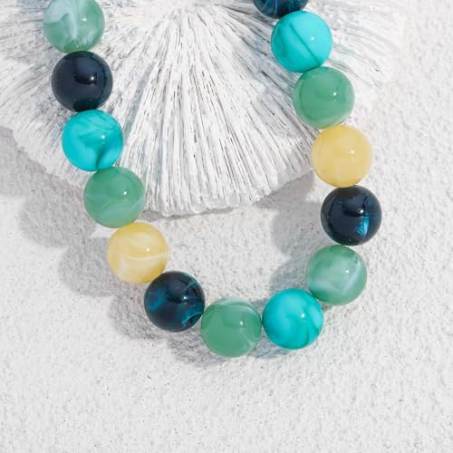 Chunky Beaded Necklace for Women Boho Statement Bead Necklace | Adjustable, Lightweight Choker, Round/Oval/Pebble Beads, Trendy Summer Beach Jewelry - color: Green Ombre
