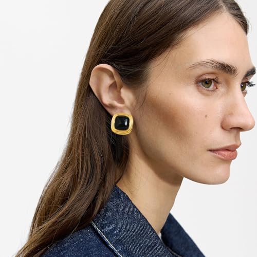 RAUCHBE Big Chunky Gold Earrings for Women Vintage Black Oval Earring Onyx Statement Earrings Trendy Jewelry - style: H