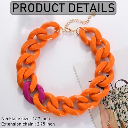 Firstmeet Statement Chunky Acrylic Chain Link Choker Necklace for Women - color: Orange