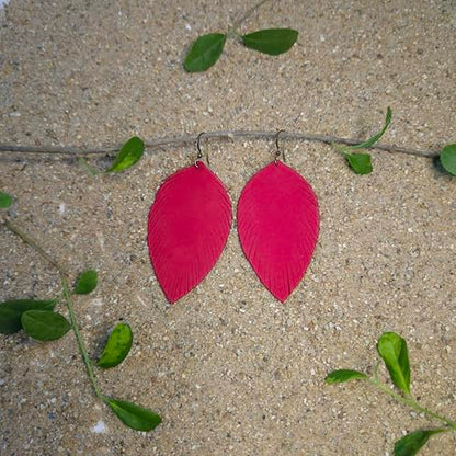 Handmade Genuine Leather Earrings for Women – Long Teardrop Boho Dangles, Lightweight Statement Fashion Jewelry - style: Autumns-Red