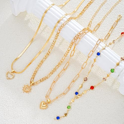 Colorful Crystal Long Necklace for Women Dainty Boho Y-Shaped Color Bead Necklaces Sparkly Rhinestone Pendant Layered Gold Long Chain Choker Good Luck Trend Jewelry Gift Jewelry - color: 4pcs-Gold