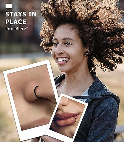 4/5/8 pcs 16G/18G/20G 316L Surgical Steel Hinged Nose Rings Hoops Lip Septum Rings Helix Conch Rook Cartilage Tragus Earrings Piercing Jewelry Black Silver Gold Plated Nose Rings Women Men - color: Black - 16G (6mm-12mm) - 8PCs