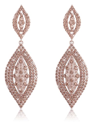 THUNARAZ Clip on Earrings for Women Non Pierced Glitter Rhinestone Crystal | Clip-On Earrings, Wedding Bridal Earrings, Non Pierced Ears, Dangle Earrings, Fake Earrings, Fashion Jewelry - color: Flesh-Tone