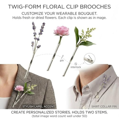 3-Piece Wearable Flower Brooch Holder Set - Metal Mini Vase Lapel Pins with Center Hole Design for Fresh Dried Flowers, DIY Floral Boutonniere Clips for Men Suit, Women Coat Accent
