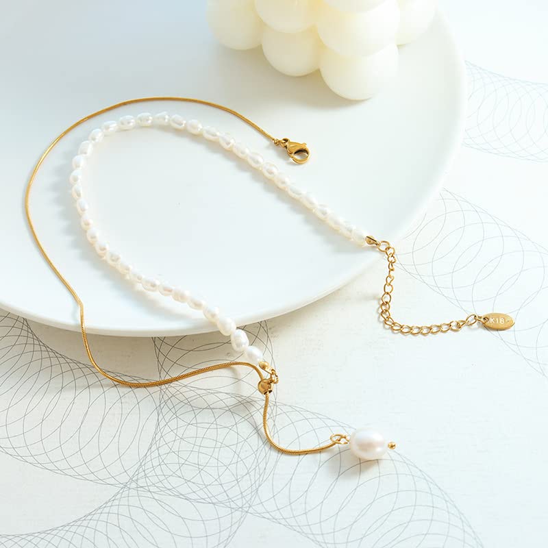 14K Gold Pearl Pendant Necklace, Freshwater Pearl Y-shaped Necklace, Women's Day, Birthday Gift for Wife, Girlfriend - color: style one
