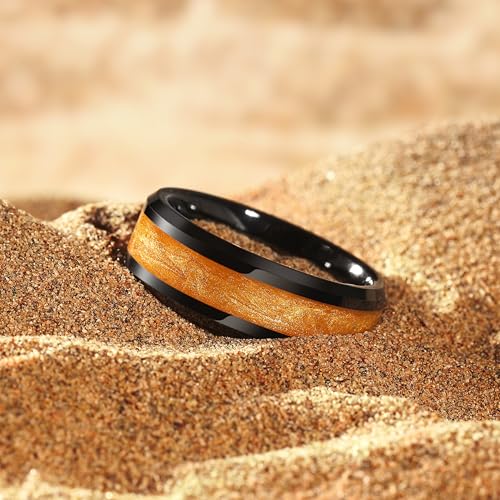 King Will Mens Galaxy Tungsten Wedding Band | 6mm/8mm, Beveled Edge, Comfort Fit, Durable, Sandstone Opal Inlay Polished, Everyday Wear - color: Black&Orange