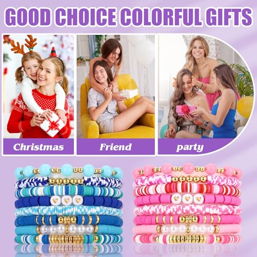 Friendship Bracelets Heishi Surfer Clay Bead Bracelets Set Stackable Beaded Preppy Jewelry Bracelets Friendship Boho Y2K Bracelets for Women Teen Girls Party Favors - color: Cute